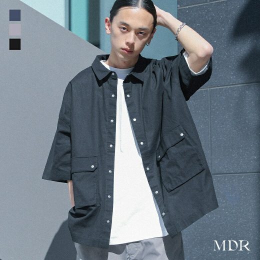 [期間限定クーポンで最大15％OFF]シャツ メンズ トップス ブラウス 半袖 羽織 前開き ワークシャツ ボタンシャツ レギュラーカラー パッチポケット ポケット マチ 五分袖 ミディ丈 ミドル丈 無地 綿麻素材 ゆったり 夏 オシャレウォーカー※メール便可※【10】