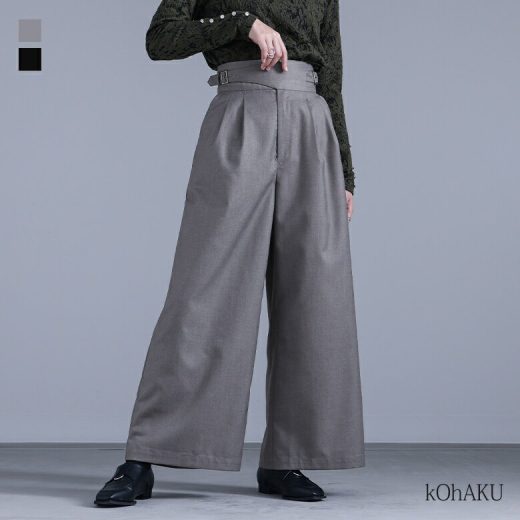 パンツ レディース レディースパンツ ボトムス ワイドパンツ ハイウエスト グルカパンツ グルカデザイン ズボン 長ズボン 調整可能 大きいサイズ 体型カバー ワイド※【メール便不可】【20】