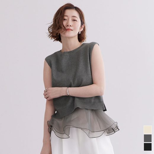 【店内全品20％OFFクーポン】4/27 9:59まで■フレアベルト付ニットプルオーバー裾シアー ペプラムベルト トップス レディース ニット 大人可愛い ベーシックニット 1枚で着られる 付属ベルト 華やか 抜け感 シアー素材 フェミニン トップス レイヤード風