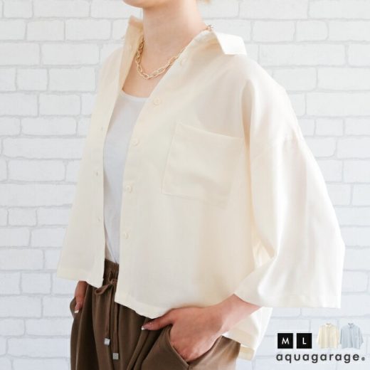 母の日企画 最大30％OFFクーポン■ リネンライクショート丈シャツ M L レディース ≪ゆうメール便配送30・代引不可≫