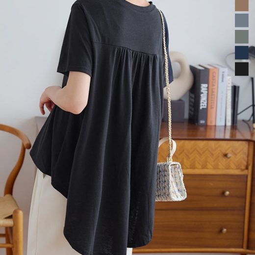 Tシャツ アシンメトリー チュニック [C6184] レディース 半袖 トップス 体型カバー ママコーデ リラックス おしゃれ カジュアル 春 夏 無地 白 黒 ゆったり シンプル フィッシュテール 涼しい 丸首
