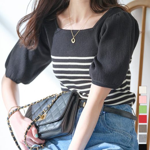 ≪4/24 人気カラー再販Start!!1890円 送料無料≫ モックネックorスクエアネックぽわんスリーブニットトップス [C6609] レディース 20代 30代 40代 トップス 半袖 ニット 5分袖 五分袖 二の腕 無地 上品 大人 ベーシック シンプル インナー フェミニン ハイネック【送料無料】