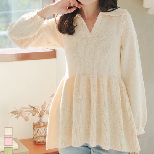 ≪4/17 24Hセール3490円 送料無料≫ ペプラム スキッパーニット トップス [C7392] レディース 20代 30代 40代 トップス ニット 長袖 スキッパー 白 アイボリー ピンク グリーン グレー ミドルゲージニット 体型カバー カジュアル きれいめ おしゃれ かわいい【送料無料】