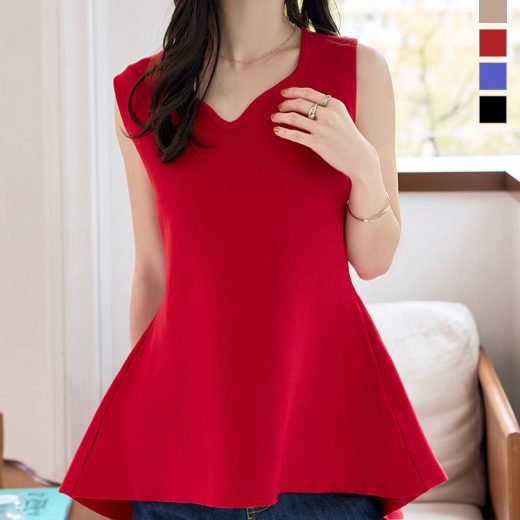 ≪4/20 新発売!!2790円 送料無料≫ ニット ペプラム ニットトップス トップス ノースリーブ [C7484] レディース 20代 30代 40代 春夏 服装 着痩せ 細見え バックフレア サマーニット 軽い 軽量 体型カバー 体形カバー 骨格ストレート 骨格ウェーブ ハートネック【送料無料】