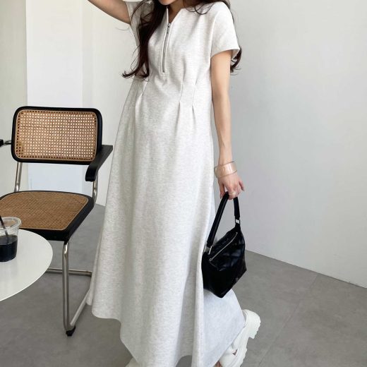 【SALE／20%OFF】GeeRA 前後2WAYハーフジップフレンチ袖ワンピース ジーラ ワンピース・ドレス ワンピース グレー ブラック ベージュ ホワイト ネイビー