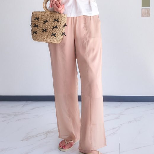 ≪ 最安500円 ポッキリセール sale ≫ シアーパンツ [M3348] レディース ボトムス ロング バックゴム 大人 ゆったり リラックス 透け ぼかし柄 夏 ワイドパンツ きれいめ 柄 無地 春夏 シアー 大人 裏地あり ゆったり タック ストレート ストレートパンツ ポケット シンプル