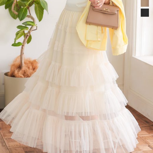≪4/20 新発売!!3990円 送料無料≫ スカート レディース マキシスカート チュールスカート ティアード 春夏 春 夏 [M4209] 20代 30代 40代 フリル ティアードスカート ウエストゴム トレンド 流行 シアー 透け感 裏地付き ストレッチ 大人可愛い 華やか【送料無料】