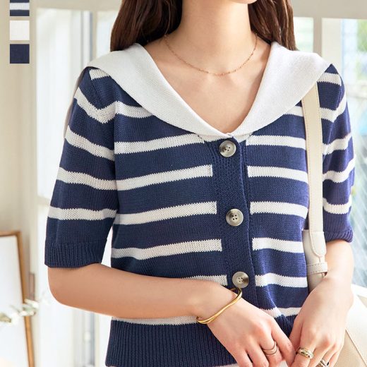≪4/24 新発売!!3280円 送料無料≫ セーラーカラー ショートスリーブ ニット カーディガン 半袖 [N1181] レディース 20代 30代 40代 セーラー襟 春夏 夏服 服装 ニットトップス 半袖ニット ニットカーディガン プルオーバー ビッグ襟 衿 サマーニット お出かけ【送料無料】