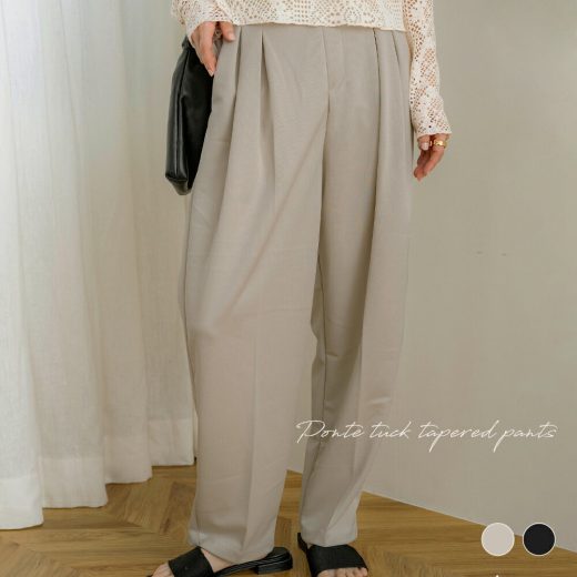 NOAHL｜タック テーパード パンツ レディース テーパードパンツ ボトム ワイド ワイドパンツ タックパンツ ポンチ ベージュ ブラック 黒 春 夏 秋 250205