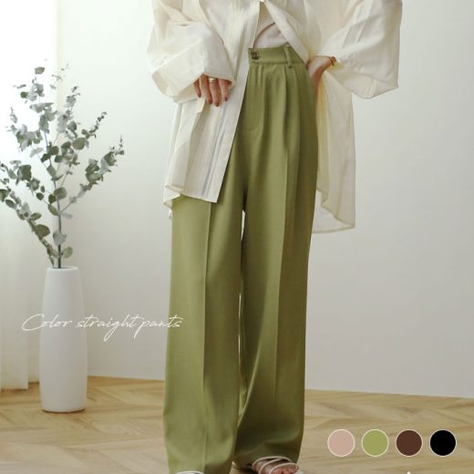 NOAHL｜《3,450円→50%0FFクーポン利用》【メール便】カラーパンツ ストレートパンツ パンツ レディース タック センタープレス 春夏 カジュアル 大人 カラー ピスタチオ グレージュ ブラウン 黒 ブラック M L ノアル