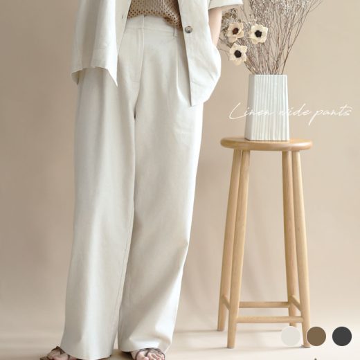 NOAHL｜《50％OFFクーポン対象》【メール便】パンツ レディース ボトム ワイド ルーズ ワイドパンツ ストレートパンツ 綿麻 麻混 カジュアル 大人 エクリュ ブラウン ブラック ノアル【予約 5月20日から3営業日で発送】