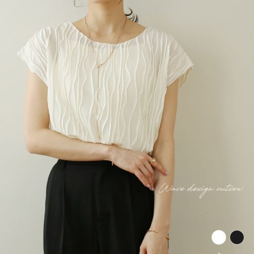 NOAHL｜【メール便】《50％OFFクーポン対象》Tシャツ デザイン トップス レディース フレンチスリーブ ウェーブ クルーネック ニュアンス シンプル アイボリー ピスタチオ ブラック 黒 夏 ノアル【予約 5月20日から3営業日で発送】