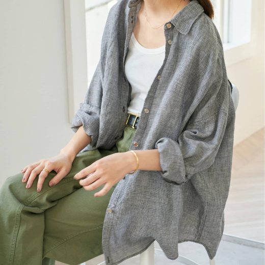 Spick & Span 《追加》80リネンカシュクールビッグシャツ スピックアンドスパン トップス シャツ・ブラウス ネイビー ベージュ ブラック イエロー ブルー ホワイト【送料無料】