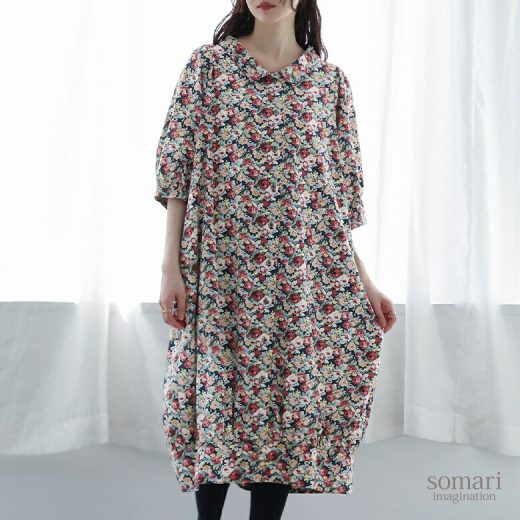 [4/20 23:59迄クーポンで20％OFF]シャツワンピース レディース シャツワンピ ロング ワンピース ライトアウター 羽織り 半袖 五分袖 ロング丈 花柄 総柄 フラワー 襟付き パフ袖 コクーン 綿100％ 薄手 涼しい 春 夏 オシャレウォーカー※メール便可※【10】