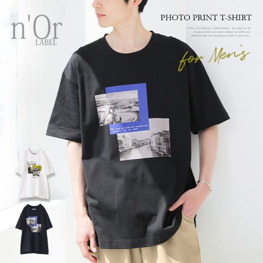 【感謝価格】『ビッグシルエットフォトグラフィックTシャツ』[n'OrLABEL カットソー 春夏 メンズ 半袖 トップス 綿100％ オーバーサイズ 写真 フォトプリント お揃い ペア リンクコーデ]◇※メール便可※【10】