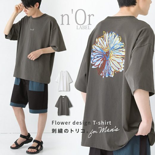 【全品送料無料】Tシャツ メンズ トップス カットソー 半袖 春 夏 ユニセックス 綿100％ バックプリント 花柄 ロゴ 刺繍 ビッグシルエット オーバーサイズ オシャレウォーカー※メール便可※【10】