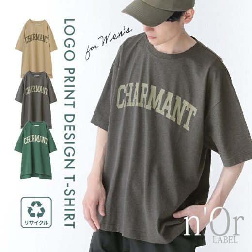 【感謝価格】『ロゴプリントリサイクルTシャツ』[n'OrLABEL カットソー メンズ 春夏 トップス ロゴTシャツ 半袖 英字 プリント 配色 無地 スリット コットン混 サスティナブル エコリッチ オリジナル]◇※メール便可※【10】