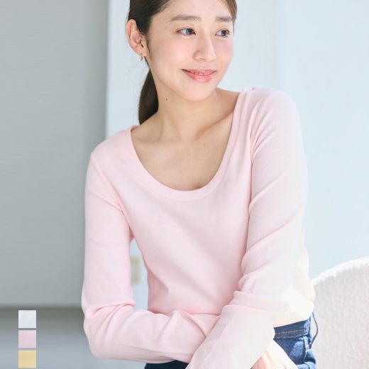 【クーポン利用で3,465円 4/25(金)12時40分~23時59分まで】ディープラウンドネックリブカットソー｜ニット レディース トップス カットソー インナー ベーシック ラウンドネック きれいめ 長袖 春｜【宅配便】 cpn (予約5月26日~31日以内順次発送)