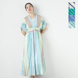 ne Quittez pas ヌキテパ コットン ボイル ストライプ ウエスト ギャザー ドレスワンピース “Cotton Voile Stripe Waist Gather Dress” 010451gr2-fn 2025ss新作 レディース ロング丈 Vネック 裏地付き リゾート フェミニン【クーポン対象】