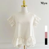 ＼クーポン利用で4490円!!／【CANDY TOPS(myu25141)】レディース myu トップス ブラック ホワイト パール ブラウス フリル ボトムス Tシャツ 春 春服 ミュウ メール便OK