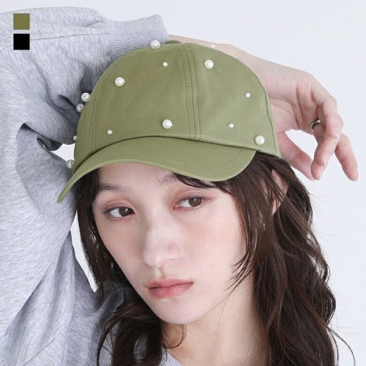 キャップ レディース 帽子 ファッション雑貨 小物 ぼうし レディースキャップ フェイクパール ビーズ つば ベースボールキャップ 光沢感 ギャザー 調整可能 キャセリーニ【メール便不可】【30】