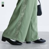 【20％OFF】パンツ レディース ボトムス ワイドパンツ ストレートパンツ 長ズボン ズボン ロング丈 レース センタープレス ツイル生地 着回し 無地 軽い 裏地つき 春 秋 冬 きれいめ オシャレウォーカー◇【メール便不可】【20】