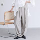 パンツ レディース ボトムス ロング丈 ワイドパンツ カーブパンツ ヘリンボーン ストライプ柄 ウエストゴム 紐 体型カバー 春 夏 オシャレウォーカー【メール便不可】【30】