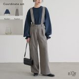 【送料無料】2点コーデセット 2024 レディース パンツ ボトムス ワイド スラックス 長ズボン ズボン サスペンダー トップス カットソー 長袖 コットン100％ ロンT クルーネック オシャレウォーカー【メール便不可】【20】