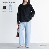 【送料無料】2点コーデセット 2025 レディース ブラウス トップス 長袖 シアー チュール 刺繍 プルオーバー 花柄 レイヤード デニム ボトムス パンツ ジーンズ ストレート 春 夏 秋 オシャレウォーカー【メール便不可】【40】