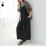 サロペット サロペットパンツ レディース ドレス リネン 麻 綿 コットン オールインワン 春 ギャザー ロング丈 オシャレウォーカー【メール便不可】【20】