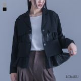 【送料無料】ジャケット レディース ライトアウター アウター 長袖 羽織 無地 チュール スーツ生地 ドッキング ショート丈 異素材 セットアップ デザイン きれいめ モード 春 秋 オシャレウォーカー【メール便不可】【40】