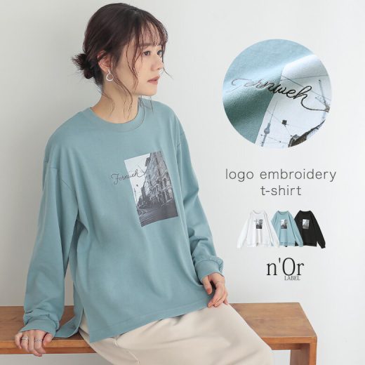 【30％OFF】トップス カットトップス 長袖 レディース カットソー Tシャツ ロンT ロゴT シンプル 刺繍 着回し スリット フォトプリント クルーネック 春 秋 冬 オシャレウォーカー◇※メール便可※【10】