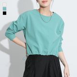 【30％OFF】カットソー レディース トップス 長袖 プルオーバー クルーネック ショート丈 ドロスト 調節可 ナイロン シャカシャカ 無地 レイヤード 重ね着 ラフ すっきり見える スタイルアップ オシャレウォーカー◇※メール便可※【10】