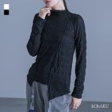 【15％OFF】カットソー レディース トップス 長袖 ハイネック アシンメトリー アシメ シアー シースルー 切り替え 透け感 重ね着 レイヤード 切替 伸縮性 すっきり ラフ 春 秋 冬 オシャレウォーカー◇※メール便可※【5】