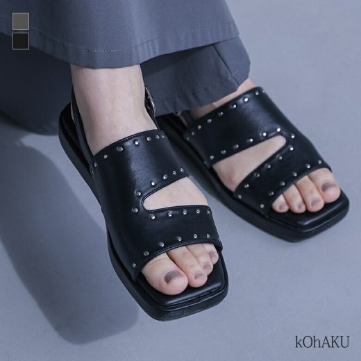 【全品送料無料】サンダル レディース 靴 くつ シューズ ぺたんこ フラット バックストラップ スタッズ ストラップ 合成皮革 スクエアトゥ 厚底 インソール クッション 無地 バックル 春 夏 オシャレウォーカー【メール便不可】【40】