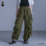 【全品送料無料】パンツ レディース ボトムス ロング丈 ワイド ドロスト ギャザー ウエストゴム リボン 裏地付き ポケット ロングパンツ ワイドパンツ ドロストパンツ 調整可能 無地 春 夏 秋 オシャレウォーカー※メール便可※【10】