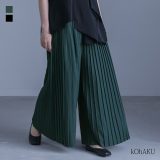 【全品送料無料】パンツ レディース ボトムス ロング丈 ワイド プリーツ ウエストゴム ベルトループ ポケット 裏地付き 無地 ゆったり 楽ちん 着回し シンプル モード 大人カジュアル デザイン 春 夏 オシャレウォーカー【メール便不可】【20】