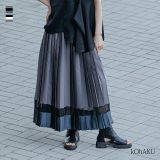 【予約期間限定！6,980円(税込)→6,282円(税込)】『kOhAKUシアー切替配色プリーツスカート』[スカート レディース ボトムス ロング丈 マキシ丈 プリーツ 配色 シアー 切り替え ウエストゴム 春 夏]【メール便不可】【30】