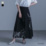 スカート フレアスカート ロング レディース マキシ丈 ラップスカート ペイント柄 アシンメトリー アシメ ドッキング ウエストゴム 裏地付き 個性派 薄手 軽い 涼し気 着回し きれいめ 上品 春 夏 オシャレウォーカー【メール便不可】【20】