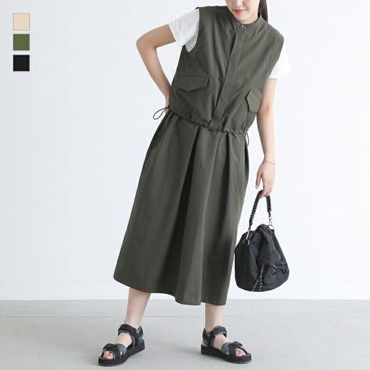 【5/10 23:59迄クーポンで20％OFF】【送料無料】ワンピース レディース ドレス ロング丈 キャミワンピ ジレ ベスト ショート丈 ノースリーブ セットアップ 2点セット レイヤード 重ね着 春 夏 オシャレウォーカー【メール便不可】【30】