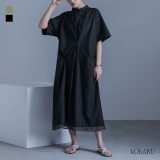 ワンピース レディース 半袖 ロング シャツワンピ タック 切換え シアー 透け感 ジョーゼット素材 スタンドカラー スリット 薄手 ロングワンピース シャツワンピース スタンドネック 春 夏 オシャレウォーカー※メール便可※【10】