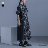 ワンピース レディース ドレス ロング丈 半袖 シャツワンピース シアー ペイント柄 無地 羽織 レイヤード 重ね着 ロングワンピース マキシワンピース シャツワンピ 襟付き Iライン 総柄 春 夏 秋 オシャレウォーカー※メール便可※【10】