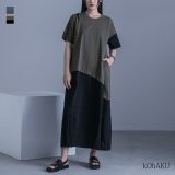 【全品送料無料】ワンピース レディース ドレス ロング丈 マキシ丈 半袖 コクーン カットソー カットワンピ 配色 アシンメトリー アシメ 綿100％ ロングワンピース スリット 無地 春 夏 オシャレウォーカー【メール便不可】【30】