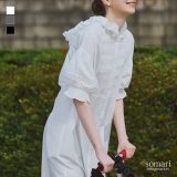 【予約期間限定！6,980円(税込)→6,282円(税込)】ワンピース レディース ドレス ロング丈 半袖 シャツワンピ フード付き フリル キャンディスリーブ ぽわん袖 羽織 ゆったり 着回し レイヤード 春 夏 オシャレウォーカー【メール便不可】【30】