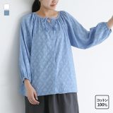 【全品送料無料】ブラウス レディース トップス 7分袖 コットン100％ ジャカード シャツ シアー 透け感 ボリューム袖 ギャザー 薄手 春 夏 オシャレウォーカー※メール便可※【10】