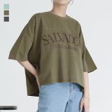 Tシャツ レディース トップス 半袖 ショート丈 カットソー ロゴ 綿100％ コットン100％ ロゴT ワイド クルーネック 体型カバー 二の腕カバー 春 夏 オシャレウォーカー※メール便可※【10】
