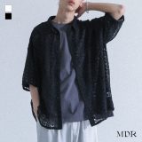 シャツ トップス メンズ 半袖 カジュアルシャツ 重ね着 レイヤード 透かし編み 編み柄 羽織 着回し レギュラーカラー コットン混 春 夏 オシャレウォーカー【メール便不可】【20】
