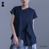ブラウス レディース トップス 半袖 プルオーバー アシンメトリーアシメ ドレープ フレア ファスナー Tシャツ シャツ Vネック フレンチスリーブ 無地 春 夏 オシャレウォーカー※メール便可※【5】