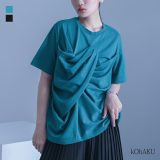 【期間限定！2点以上で15％OFF】カットソー レディース トップス クルーネック プルオーバー 半袖 ドレープ 接触冷感 冷感 アシンメトリー アシメ 春 夏 オシャレウォーカー【メール便不可】【20】