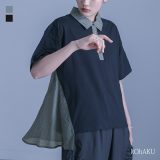 【全品送料無料】シャツ レディース トップス ポロシャツ カットソー 半袖 シアー ストライプ 異素材 ドッキング フレア 前後差 お尻が隠れる 春 夏 オシャレウォーカー【メール便不可】【20】